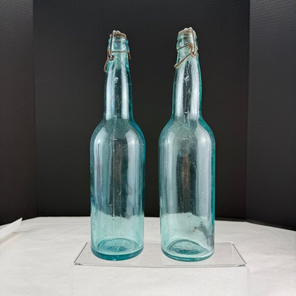 Vintage AB CO Aqua Bale Top Bottles Set Of 2 - Picture 2 of 13
